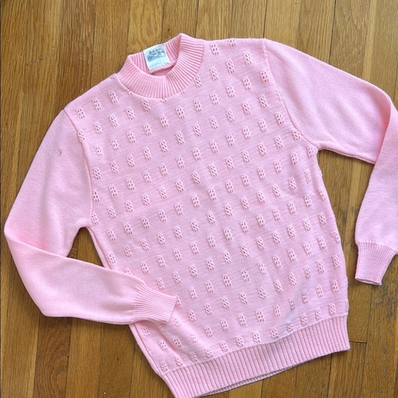 Vintage 80s Knit Mockneck Made in Ireland Bright Pink Women's Sweater Acrylic - Picture 9 of 15